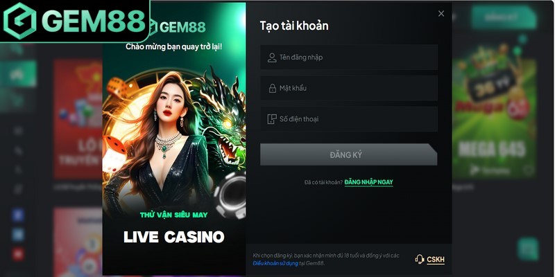 Điều đầy đủ thông tin cá nhân vào biểu mẫu đăng ký trên Gem88